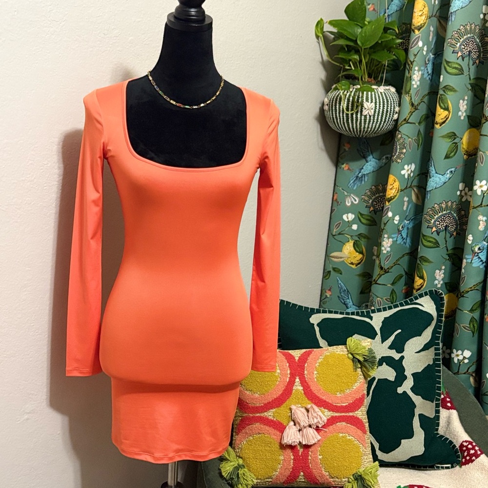GB Long Sleeve Spandex Bodycon Mini Dress- Zesty Orange
